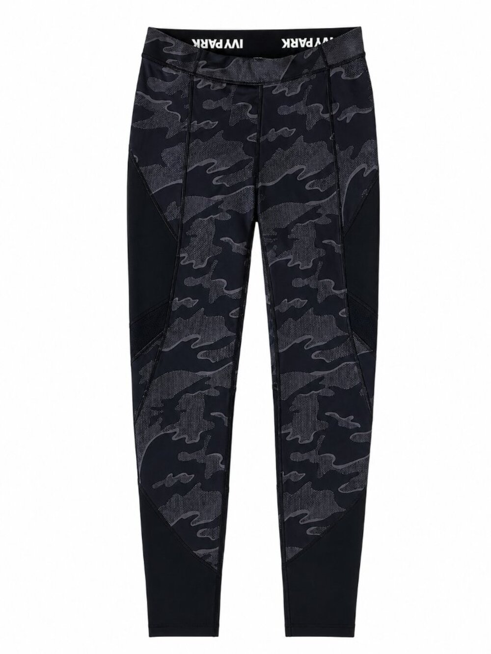 Ivy Park Camo Leggings Size S Gray Black Mesh Panel Athletic Workout Pants